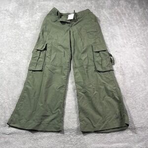 H&M Olive Green Cargo Pants Women's 16 Green Wide Leg Drawstring Waist Outdoorsy
